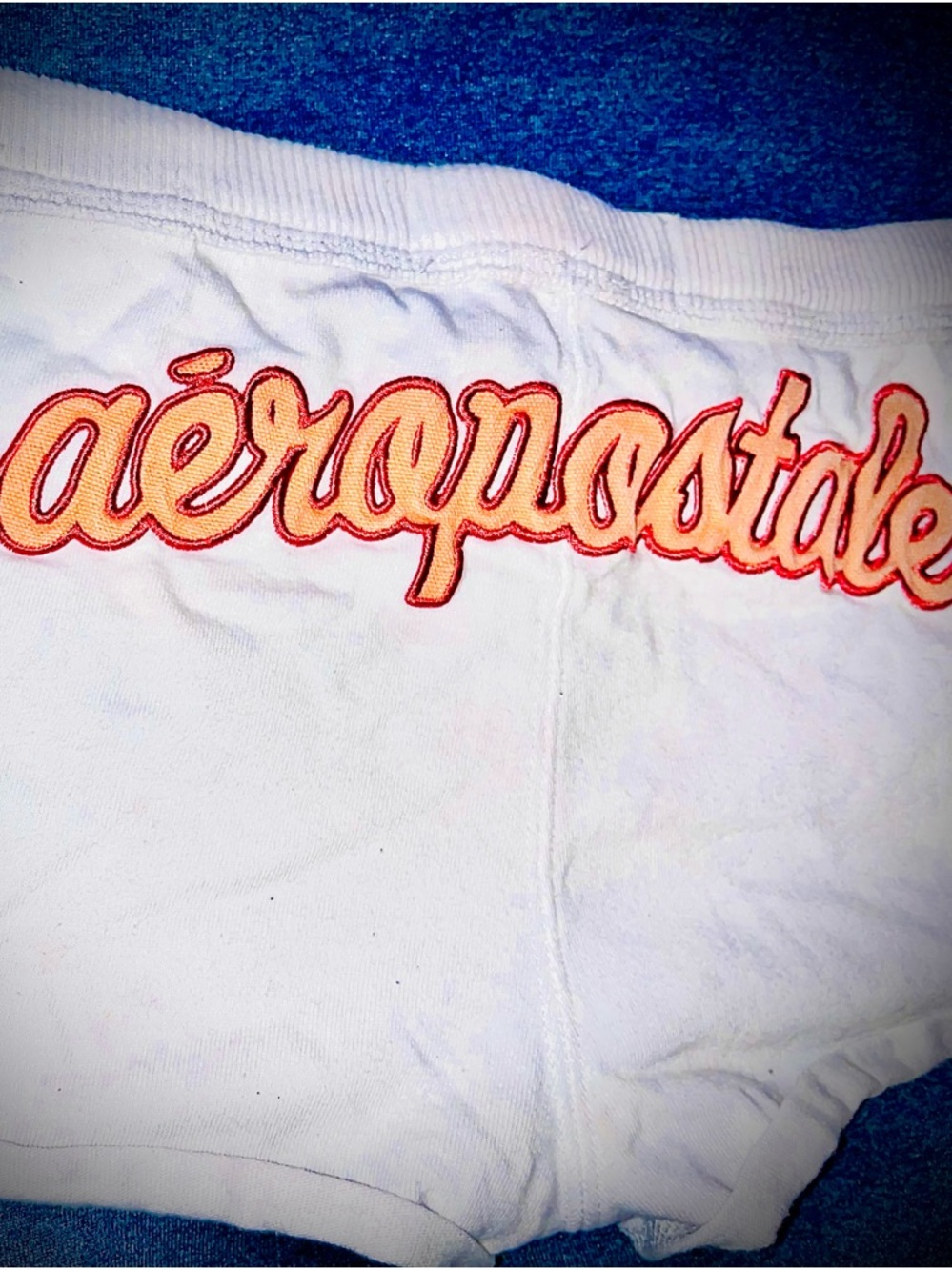 Vintage Aero White Micro Shorts with Pink & Orange Script Logo NWOT COLLECTIBLE